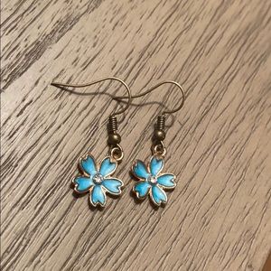 Handmade blue flowered dangle earrings